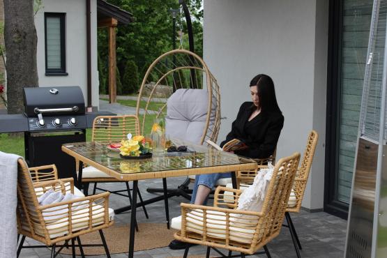 Zestaw Mebli Ogrodowych Garden Line Brązowy z Beżowymi Poduszkami (Stół + 6 Krzeseł)