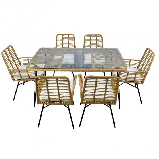 Zestaw Mebli Ogrodowych Garden Line Brązowy z Beżowymi Poduszkami (Stół + 6 Krzeseł)