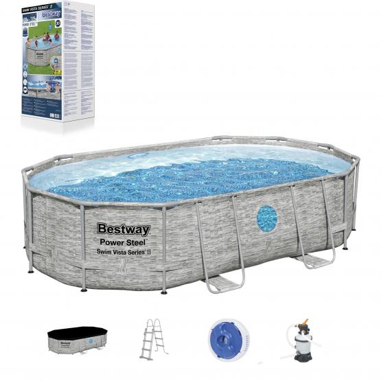 BASEN STELAŻOWY OWALNY RATTAN  4,88 x 3,05 x 1,07 M (BASEN, FILTR PIASKOWY, DRABINKA, POKRYWA, DOZOWNIK) 