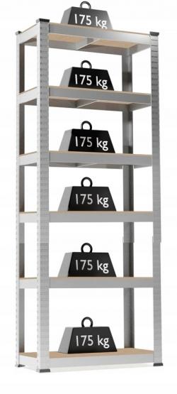 Regał 6-Poziomowy 220 x 90 x 40 cm Udźwig półki: 175 KG