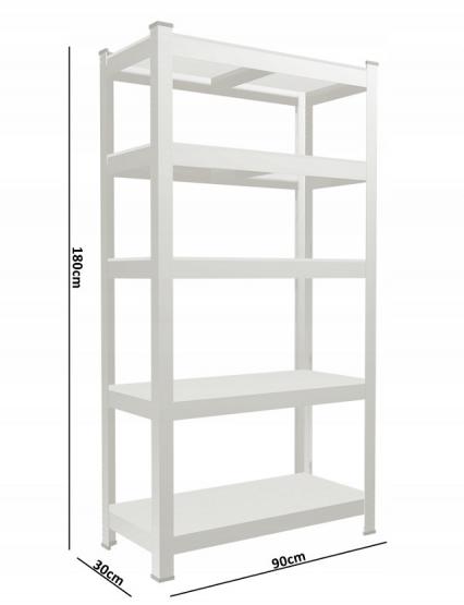 Regał 5-Poziomowy 180 x 90 x 30 cm Udźwig półki: 175 KG 