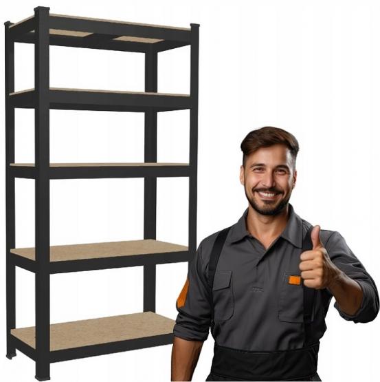 Regał 5-Poziomowy 180 x 90 x 30 cm Czarny Udźwig Półki: 175 KG 