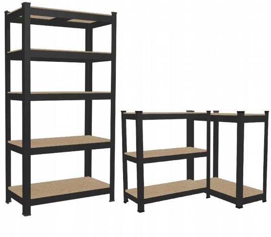 Regał 5-Poziomowy Czarny 180 x 90 x 40 cm Udźwig Półki: 175 KG 