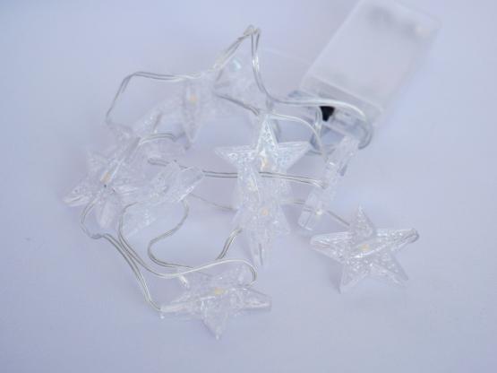 ŁAŃCUCH ŚWIETLNY LED TRANSPARENTNE GWIAZDKI 10 L CIEPŁY BIAŁY