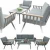 ZESTAW MEBLI OGRODOWYCH SZARY SOFA 3 OS. 2 FOTELE STOLIK PODUSZKI