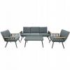 ZESTAW MEBLI OGRODOWYCH SZARY SOFA 3 OS. 2 FOTELE STOLIK PODUSZKI