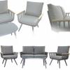 ZESTAW MEBLI OGRODOWYCH SZARY SOFA 2 FOTELE STOLIK PODUSZKI ALUMINIUM