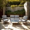 ZESTAW MEBLI OGRODOWYCH SZARY SOFA 2 FOTELE STOLIK PODUSZKI ALUMINIUM