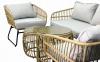 Zestaw Mebli Ogrodowych Garden Line Brązowy z Szarymi Poduszkami - (Sofa + 2 Krzesła + 2 Stoliki)