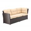 Zestaw Mebli Rattanowych Garden Line Brązowy z Kremowymi Poduszkami (Sofa Narożna + 2 Pufy + Stolik z Regulowaną Wysokością)
