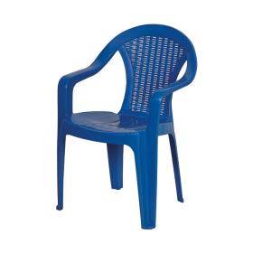 Uniwersalne i praktyczne krzesło ogrodowe z tworzywa sztucznego. Ozdobne tłoczenia w oparciu i wygodne podłokietniki.