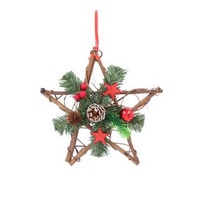 GWIAZDA DREWNIANA WISZĄCA Z SZYSZKAMI 25 CM *9885