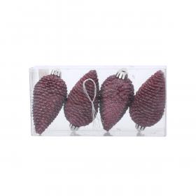 KPL. 4 OZDÓB CHOINKOWYCH SZYSZKA 8 CM BURGUND/ANTRACYT/SZAMPAŃSKI