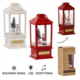 ŚWIĄTECZNY LAMPION 9 x 9 x 23 cm Z WKŁADEM LED POZYTYWKA  BIAŁY Z BAŁWANEM / CZERWONY Z MIKOŁAJEM