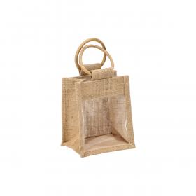 TOREBKA Z JUTY 15 x 13 x 10 CM Z OKIENKIEM  NATURALNA