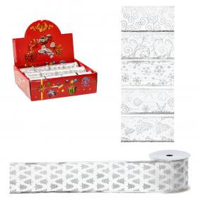 ŚWIĄTECZNA WSTĄŻKA DEKORACYJNA 6.3 CM x 2.7 M SREBRNA MIX WZORÓW 