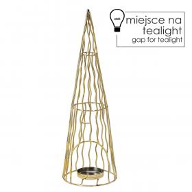 ŚWIECZNIK METALOWY NA TEALIGHT ZŁOTY  CHOINKA 32 CM