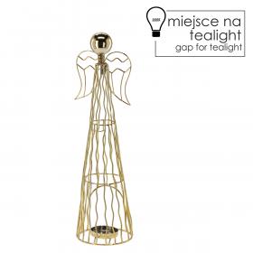 ŚWIECZNIK METALOWY NA TEALIGHT ZŁOTY  ANIOŁ 37.3 CM 