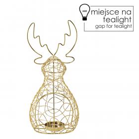 ŚWIECZNIK METALOWY NA TEALIGHT ZŁOTY  RENIFER 27.4 CM 