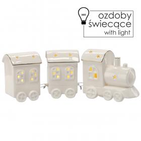 FIGURKA BOŻONAR.  CIUCHCIA Z WAGONAMI BIAŁA 28.8 x 6.6 x 10.5 CM LED
