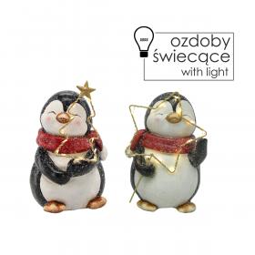 FIGURKA BOŻONAR.  PINGWINEK Z GWIAZDKĄ / CHOINKĄ 19 CM LED