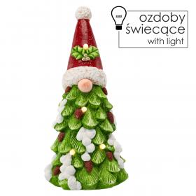 FIGURKA BOŻONAR.  SKRZAT CHOINKA W CZAPCE MIKOŁAJA 52 CM LED