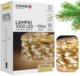 LAMPKI LED DRUCIKI NA SZPULI 1000L CIEPŁY BIAŁY, DŁ. 3 + 100 M