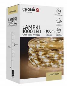 LAMPKI LED DRUCIKI NA SZPULI 1000L CIEPŁY BIAŁY, DŁ. 3 + 100 M