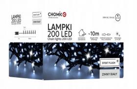 LAMPKI LED 200L ZIMNY BIAŁY + ZIMNY FLASH, DŁ. 3 + 10 M WEWN/ZEWN