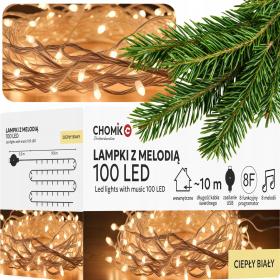 LAMPKI LED Z MELODIĄ USB 100L CIEPŁY BIAŁY, DŁ. 0,3 + 10 M