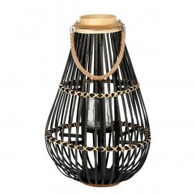 LAMPION DREWNIANY 32 x 57 CM Z WKŁADEM SZKLANYM  CZARNY