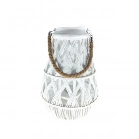 LAMPION 27 x 42 CM Z WKŁADEM SZKLANYM  BIAŁY