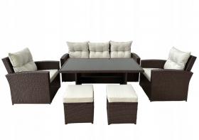 ZESTAW MEBLI OGRODOWYCH RATTAN STÓŁ SOFA FOTELE 7 OSÓB TARAS PATIO