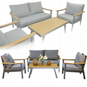ZESTAW MEBLI OGRODOWYCH LUBLANA ALUMINIOWY SOFA 2 FOTELE STOLIK SZARY