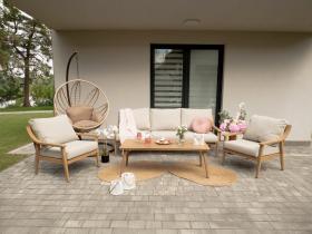 ZESTAW MEBLI OGRODOWYCH NIKOZJA ALUMINIOWY 3 OS SOFA FOTELE STOLIK BEŻOWY