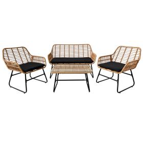 Zestaw Mebli Ogrodowych (Sofa, 2 Krzesła, Stolik)  Brązowy z Czarnymi Poduszkami  Garden Line