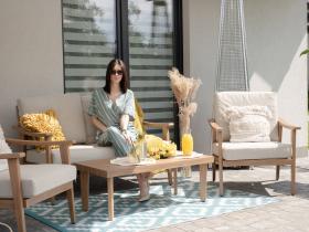 Zestaw Mebli Aluminiowych Tirana Garden Line Beżowy z Beżowymi Poduszkami  (Sofa + 2 Fotele + Stolik) 