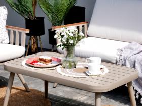 ZESTAW MEBLI ALUMINIOWYCH (SOFA + 2 FOTELE + STOLIK) BEŻOWY + BEŻOWE PODUSZKI *9408