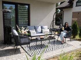 Zestaw Mebli Ogrodowych z Plecionej Liny Garden Line Antracyt + Szare Poduszki (2 Fotele + Sofa + Stolik)