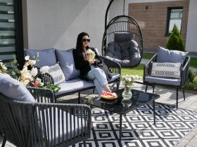 Zestaw Mebli Ogrodowych z Plecionej Liny Garden Line Antracyt + Szare Poduszki (2 Fotele + Sofa + Stolik)