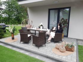 Zestaw Mebli Rattanowych Garden Line Brązowy (Stół + 6 Krzeseł + Beżowe Poduszki)