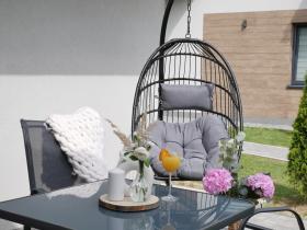 Fotel Wiszący Hage Garden Line Szary z Ciemnoszarą Poduszką i Czarną Ramą