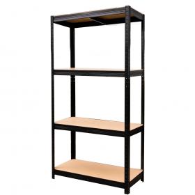 Regał 4Poziomowy Czarny 150 x 70 x 30 cm Udźwig Półki: 150 Kg