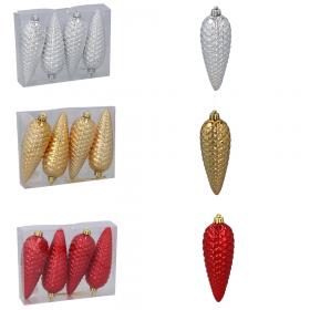 KPL. 4 OZDÓB CHOINKOWYCH SZYSZKA 14 CM CZERWONY/ZŁOTY/SREBRNY